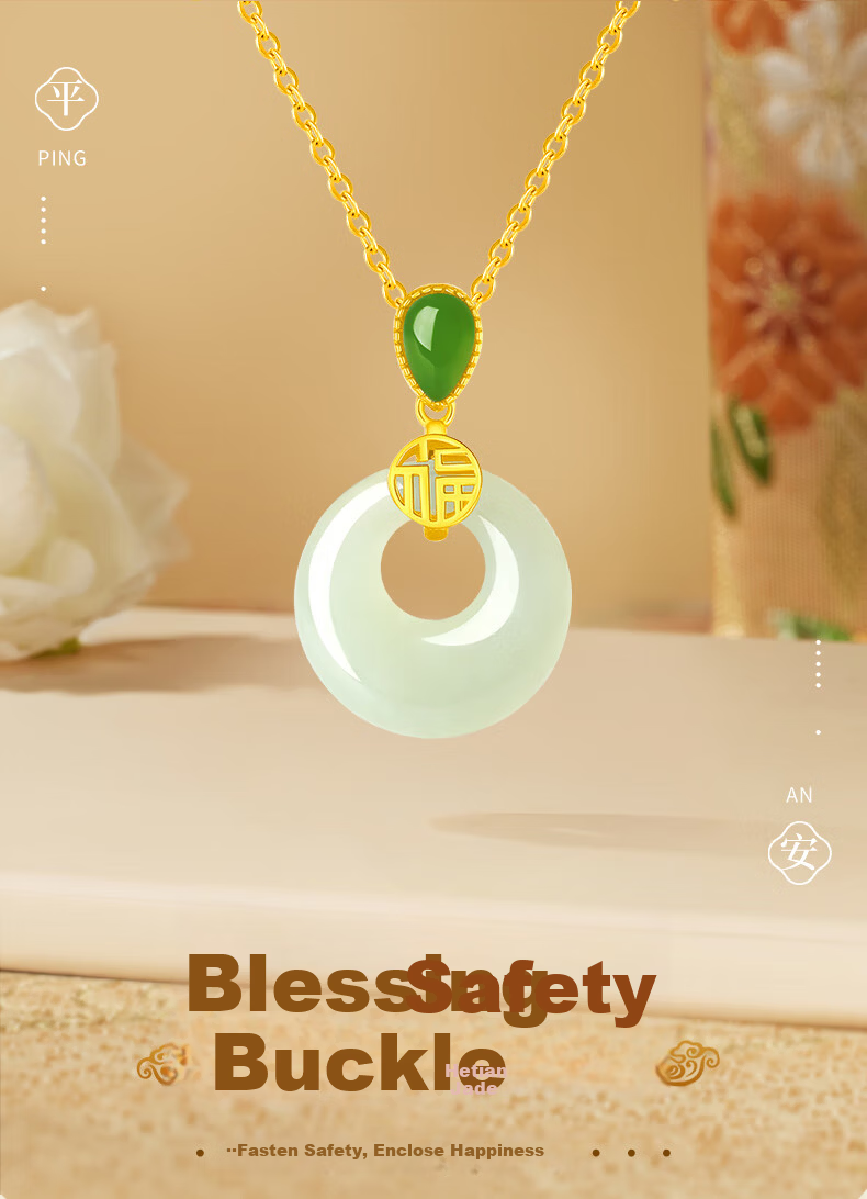 Lianqing Nafu Hetian Jade Silver Peace Buckle Necklace for Women Birthday Gift Women's Day Present for Girlfriend Wife Mom 1
