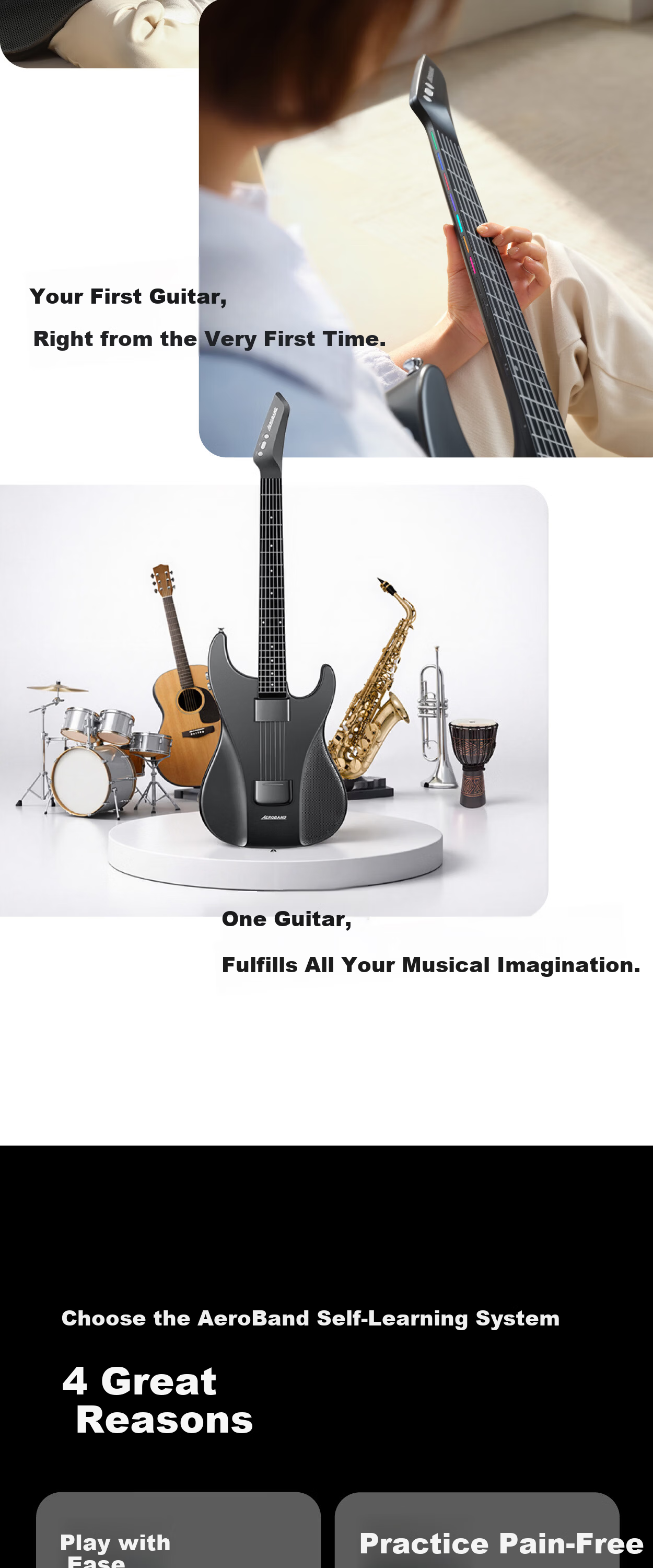 Aeroband Air Band Smart Self-Learning Guitar Automatic Electronic Guitar Beginner Recommended Stringless Guitar Star White 4