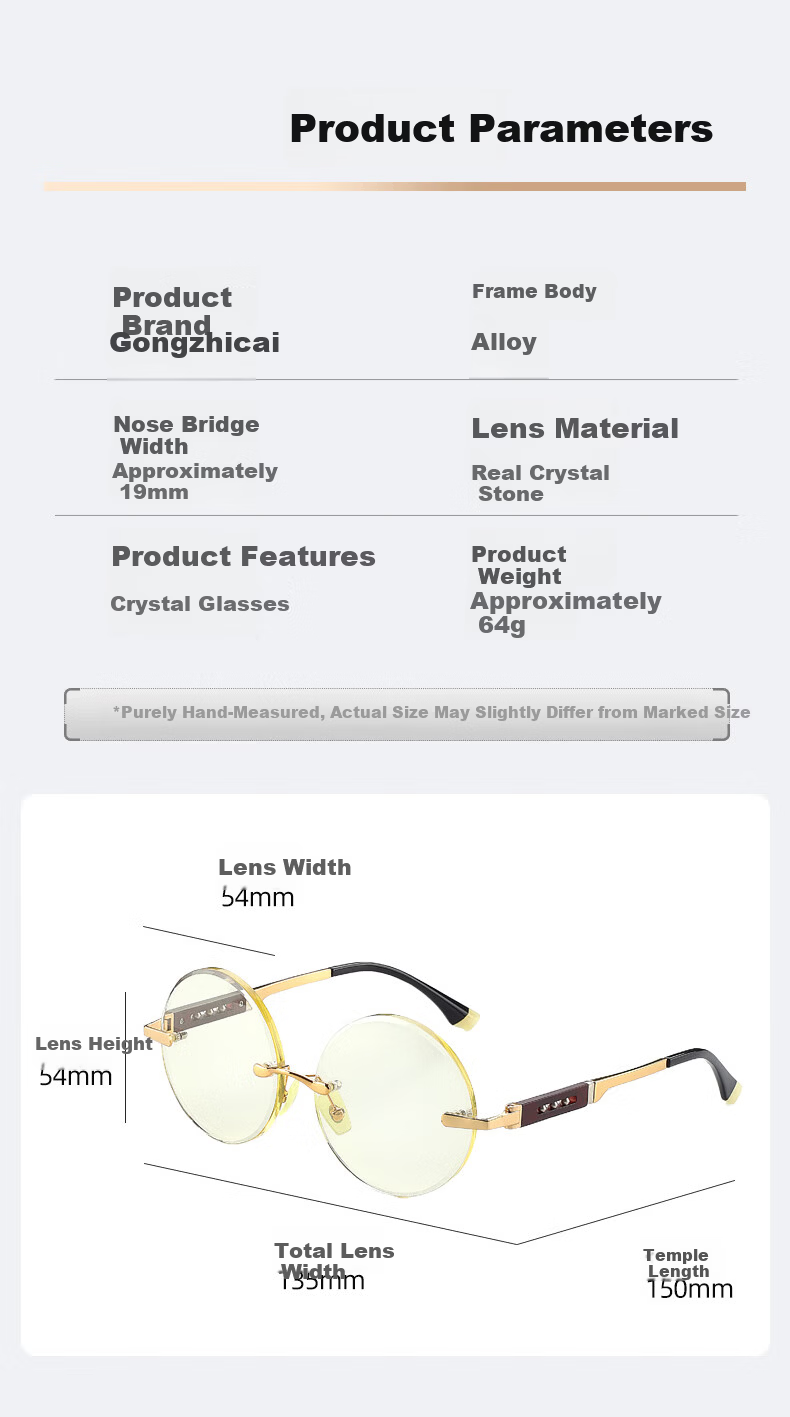 Gongzhicai Vintage Round Frame Bamboo Leaf Green Crystal Sunglasses Bright Unisex HD Stone Frameless Gentleman Glasses 5