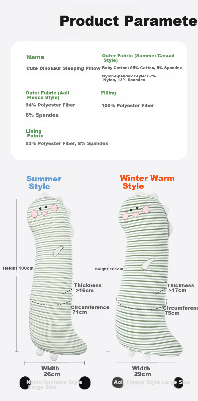 Legua Sleeping Body Pillow Bed Full-Length Bolster Side Sleep Leg Hugging Pillow Cute Dinosaur Kids Plush New Year Gift 8