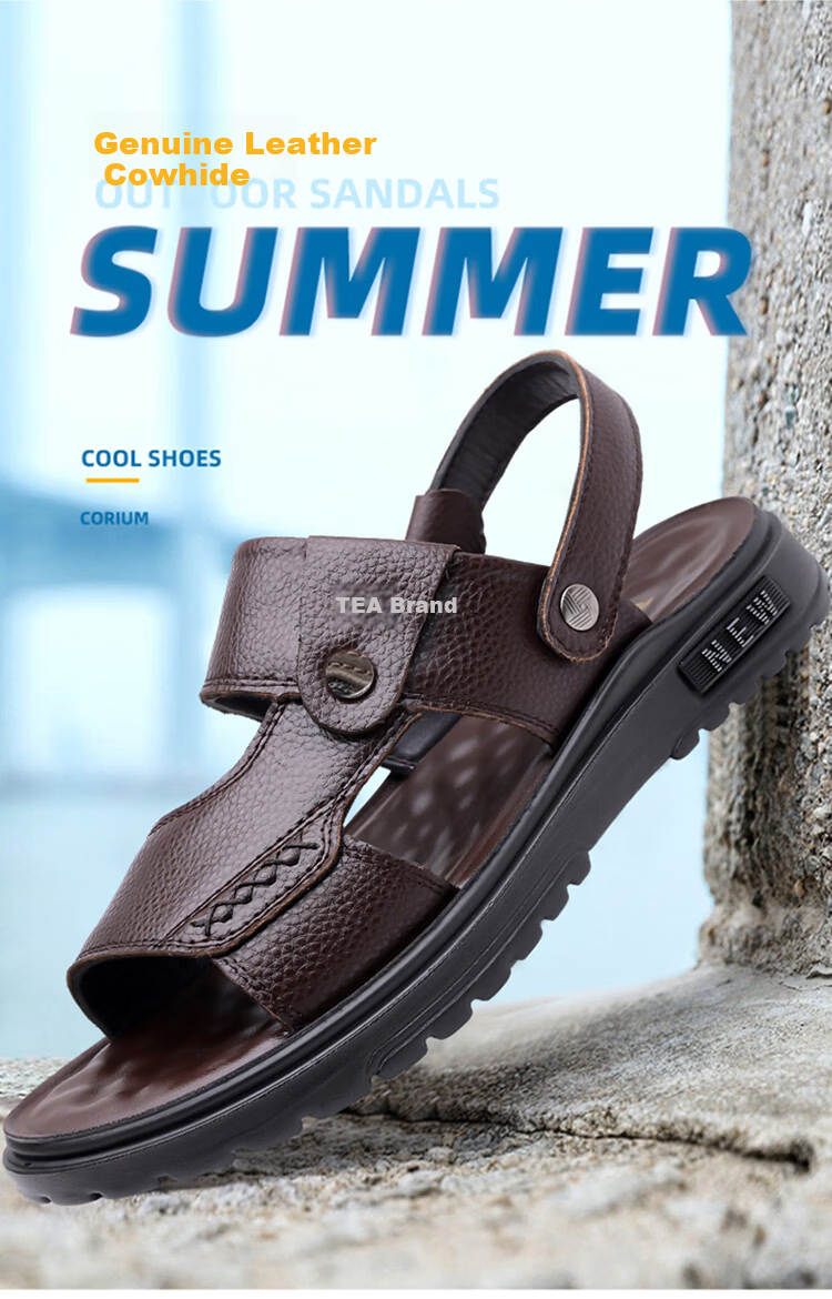 Woodpecker Men's Summer Casual Soft Sole Genuine Leather Beach Sandals Non-Slip Cowhide 1