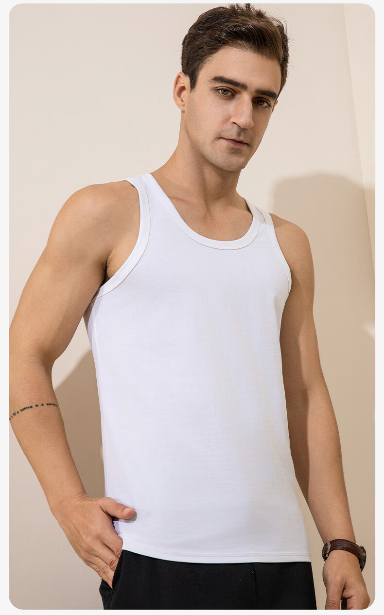 Miiow 100% Cotton Men's Seamless Racerback Sports Fitness Sweat-Absorbent White Summer Undershirt Tank Top 5