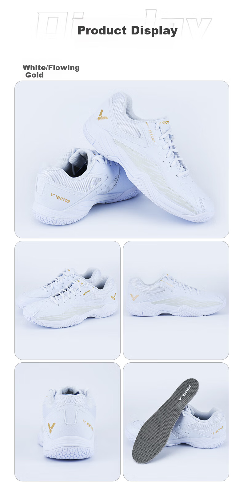 VICTOR Victory Badminton Shoes Unisex A102 High Elasticity Stable Sports Badminton Shoes White Gold Color Size 39 9