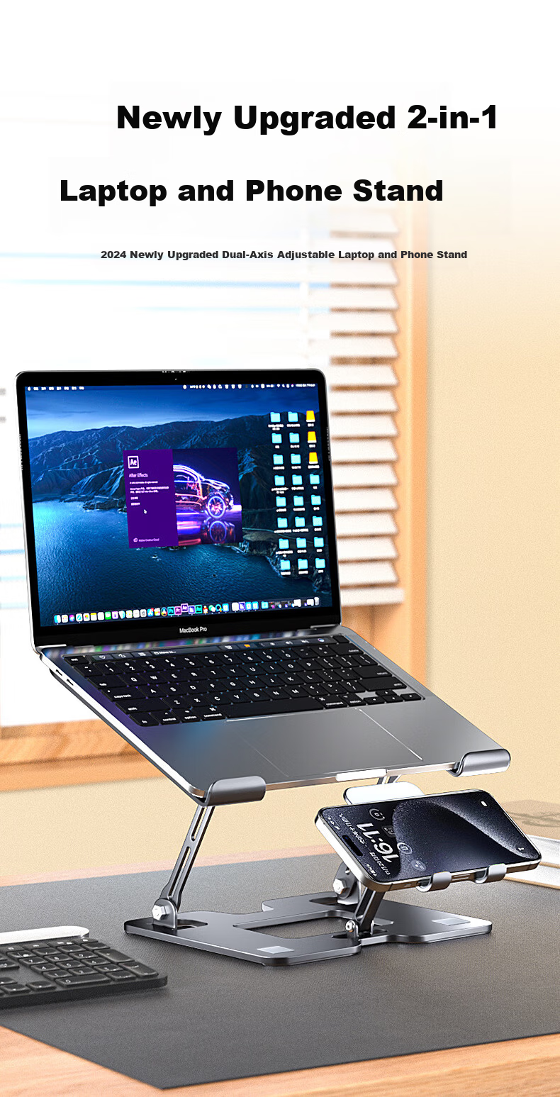 Zitai 2-in-1 Laptop and Phone Stand – Adjustable Cooling Foldable Holder for Laptop, Tablet, and Mobile Phone 1