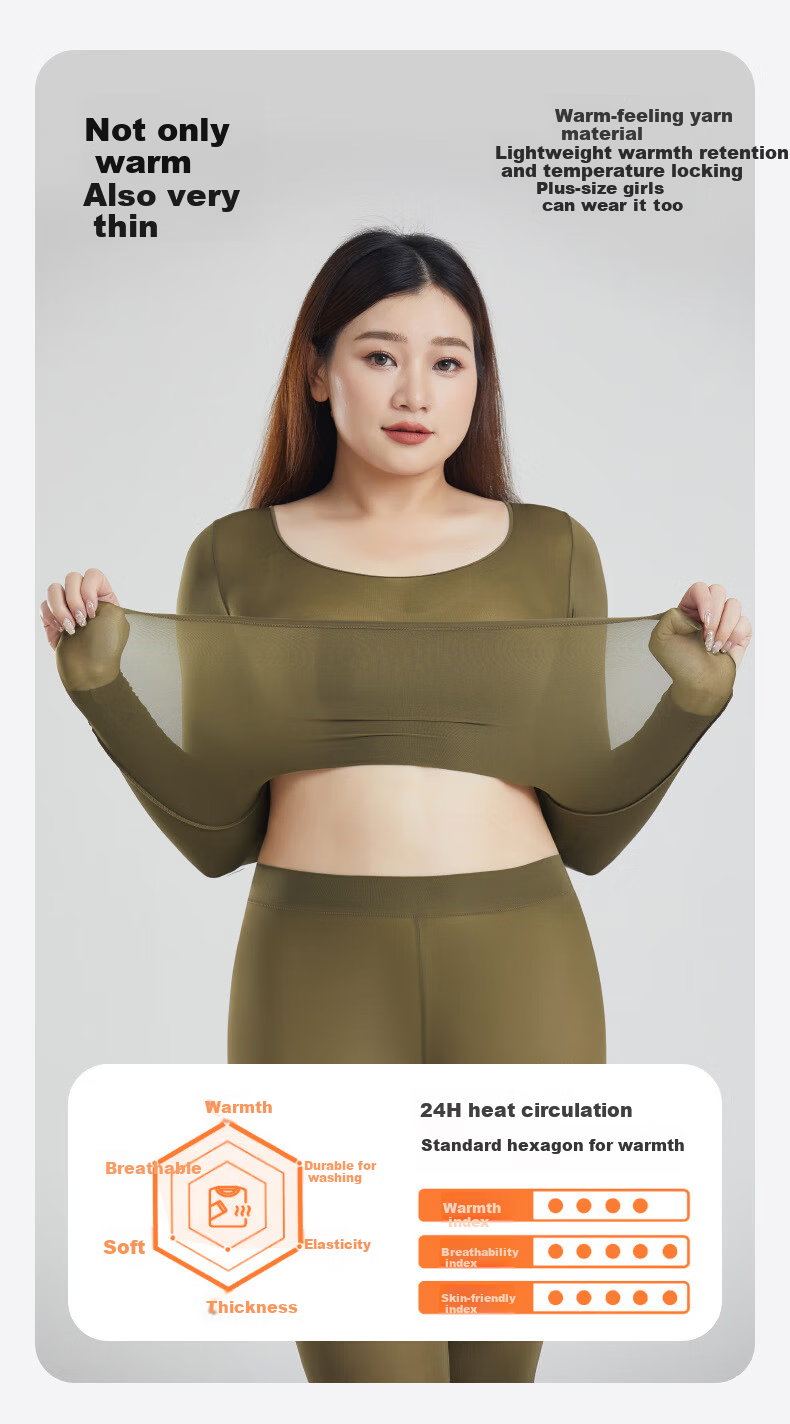 LangSha Women's Autumn Thermal Underwear Set Thin Knit Top and Bottom 10A Antibacterial Warm Base Layer Skin-Friendly Undershirt 4
