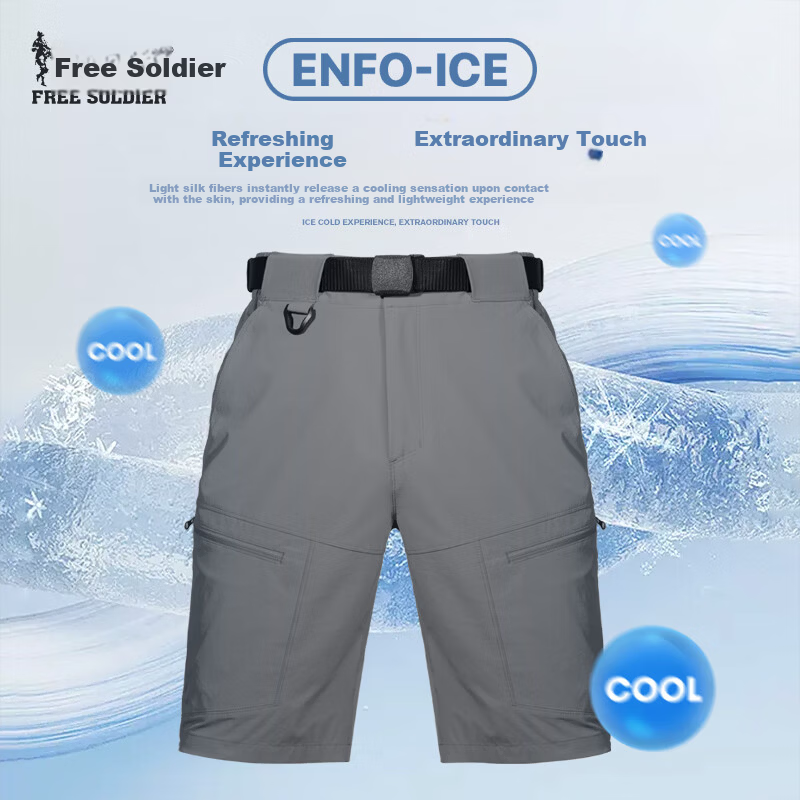 Free Soldier Peak Spring Summer Shorts Teflon Three-Defense Men's Work Shorts Breathable Sun Protection UPF50+ Khaki 34W/10L
