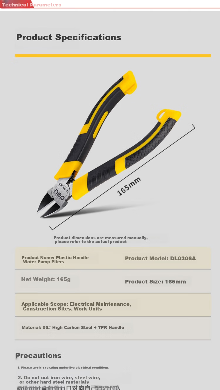 Deli Tools Plastic Handle Water Pump Pliers 6 DL0306A 1