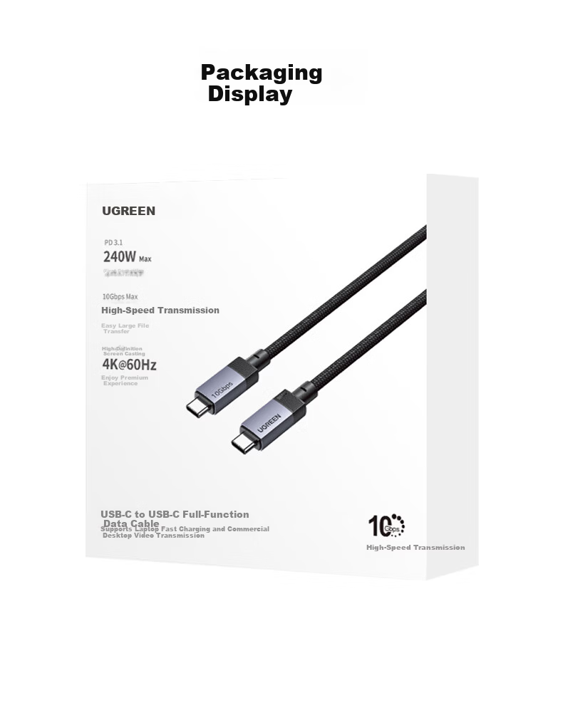 Ugreen Full-Function Type-C Dual-Head PD 240W Fast Charging CtoC Cable Compatible with Thunderbolt 4/3, 4K Display, Video Transmission for Apple, Huawei Tablets and Laptops 17