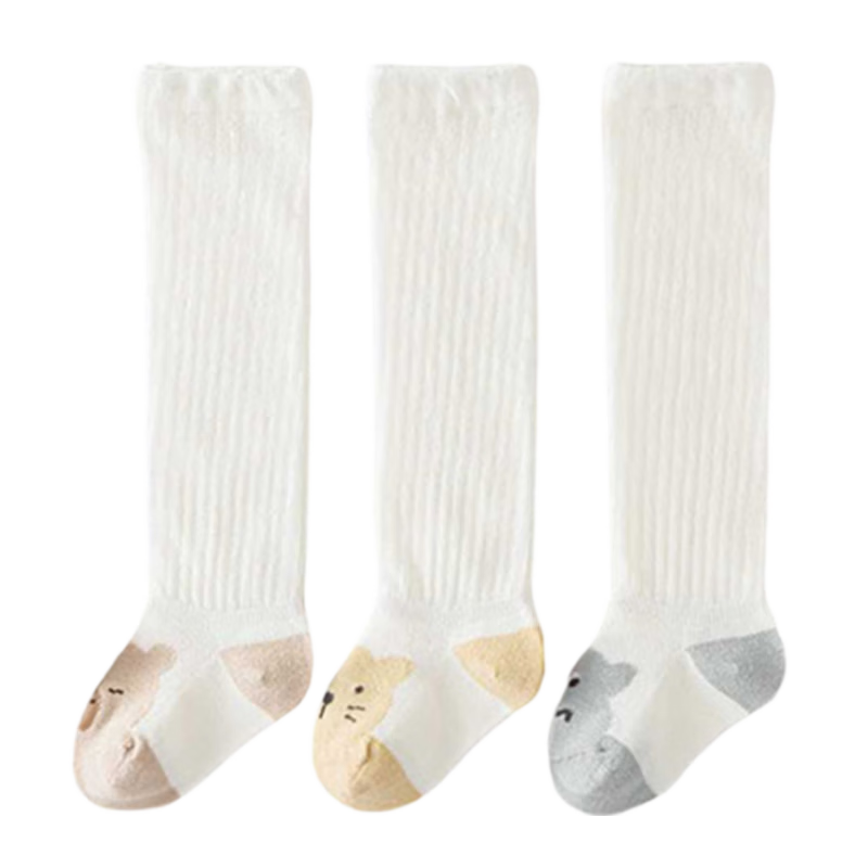 9i9 Baby Socks Summer Thin Class A Breathable Mesh Socks Children's Knee-High Anti-Mosquito Seamless Combed Cotton 3 Pairs 1-3 Years