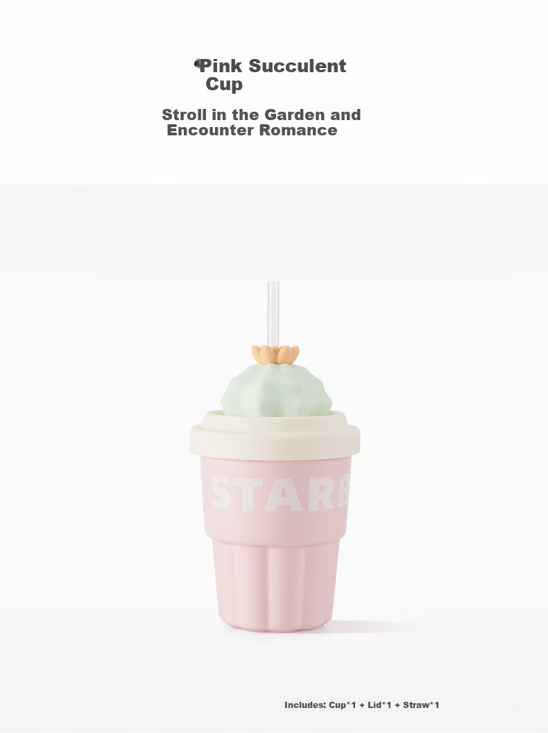 Starbucks Pink Succulent Garden Ceramic Straw Cup with Lid 415ml Coffee Tea Mug Women's Day Gift 2