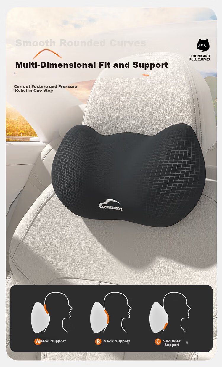 Rice Soup Car Headrest And Lumbar Support Set, Neck Pillow, Natural Latex, 7A Antibacterial, Car Seat Cushion, Back Support Pillow 6