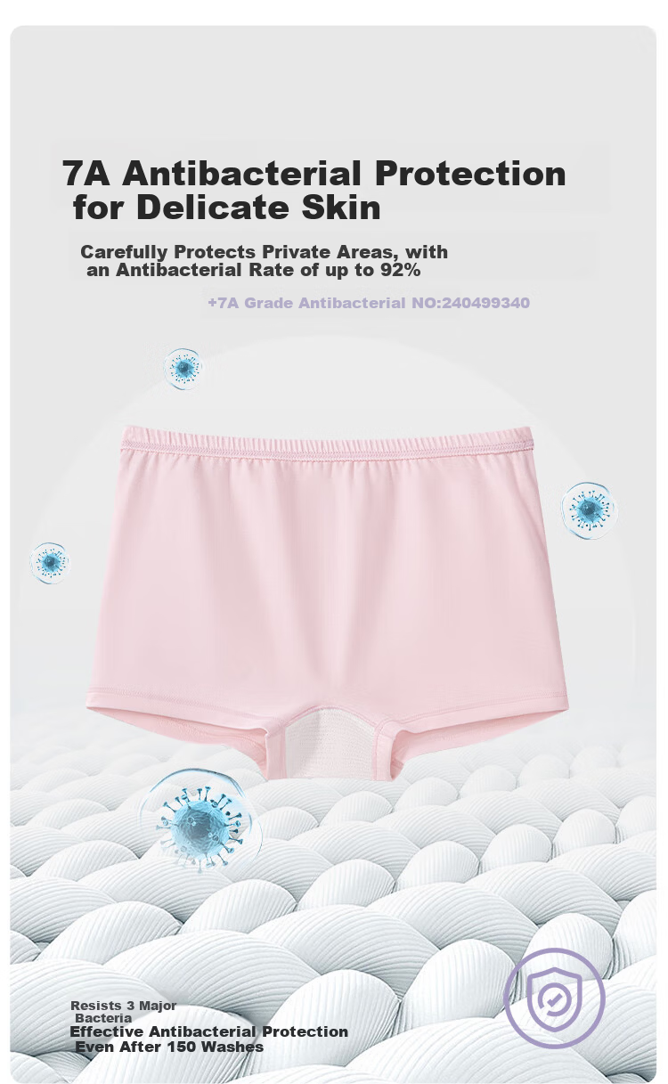 Jianjiang 7A Antibacterial Children's Underwear, Girls' Panties, Kids' Mid to Large Size Long-Staple Cotton Boxer Briefs, Breathable, 4-Pack 6