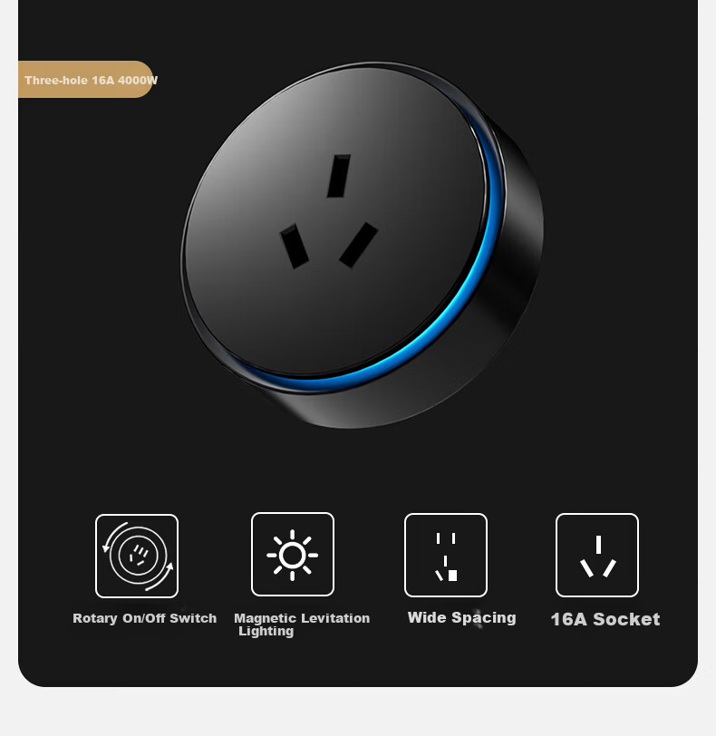 AUX Ultra-thin Track Power Strip Rail Socket Switch Surface-mounted Wall-mounted Sideboard High Power 16A + 10A Five-hole C6 Black Track 60cm 3