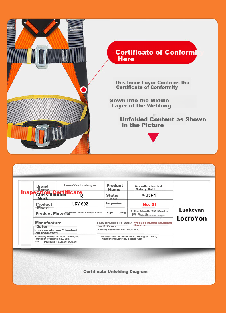 Locroyon Five-Point Safety Harness High-Altitude Work Safety Rope Full-Body Fall Arrest National Standard Safety Belt Double Small Hooks 1.8m with Shock Absorber Pack 10