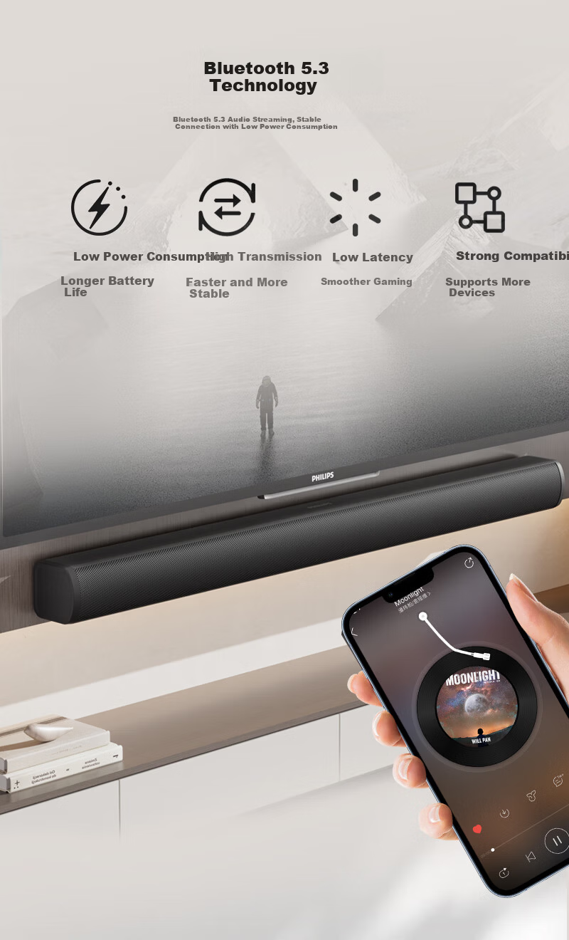 PHILIPS TAB5560/93 Smart Karaoke Soundbar TV Speaker Home Theater KTV Set Living Room Surround Wireless Bluetooth Speaker with Dual Microphones 6