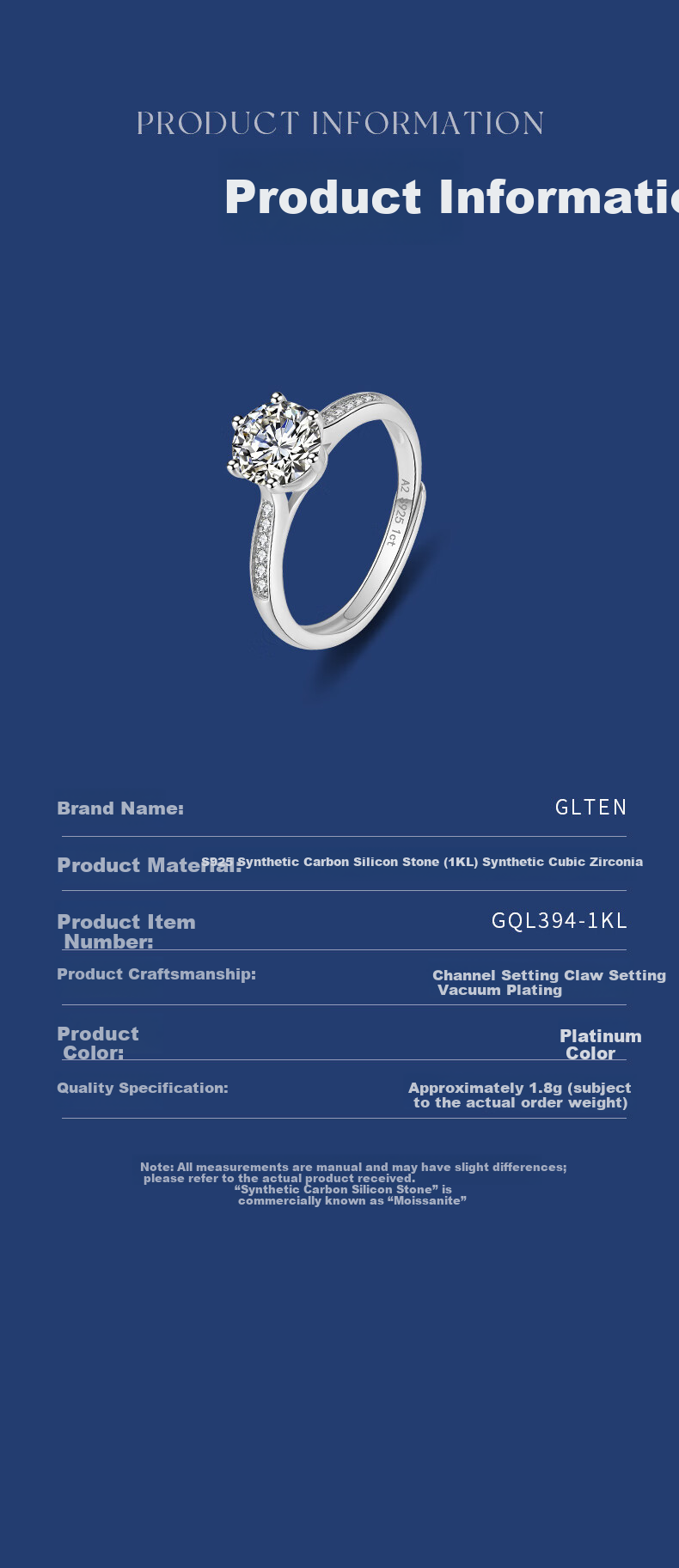 GLTEN 1 Carat Moissanite Diamond Silver Ring Women's Wedding Engagement Ring Birthday Gift for Girlfriend Wife 13