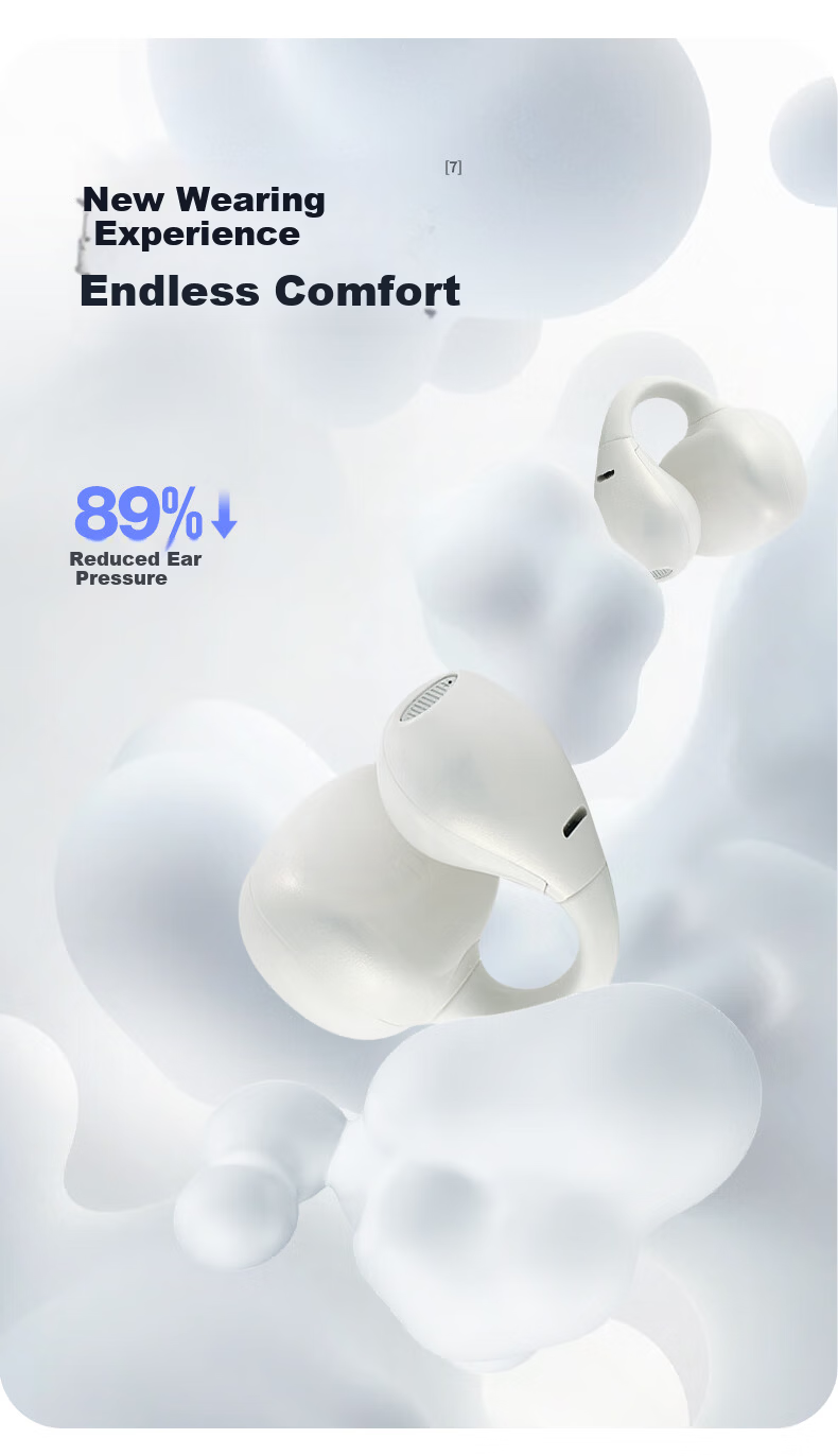 DOUBLE TUNE [Latest Model 2025] Pebble C1 DT Sports Gaming Ear Clip Wireless Bluetooth Headphones, Open-Ear Design Suitable for Apple And Huawei, Silk White 13