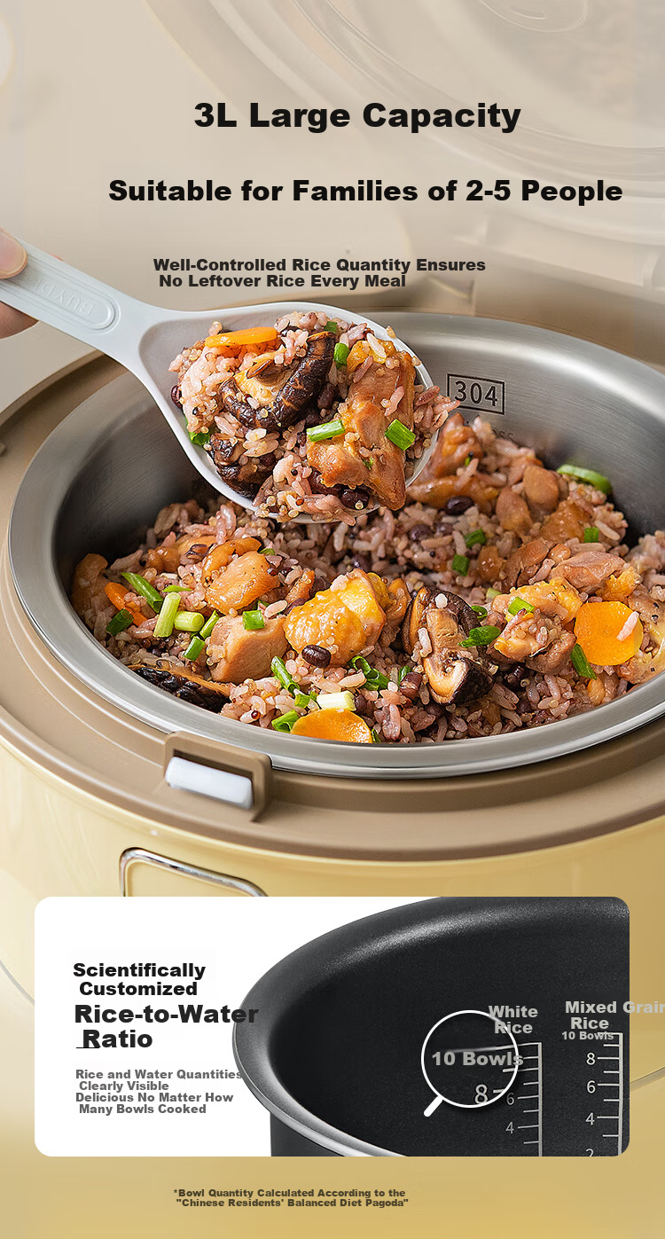 Buydeem Rice Cooker, Home Use Detachable Multi-Functional Large Capacity Cooking Pot, IH Heating Non-Stick Inner Pot, 2-5 People [Xiao Ge Huang] Rice Cooker + Barbecue Pot + Hot Pot, 3L 7