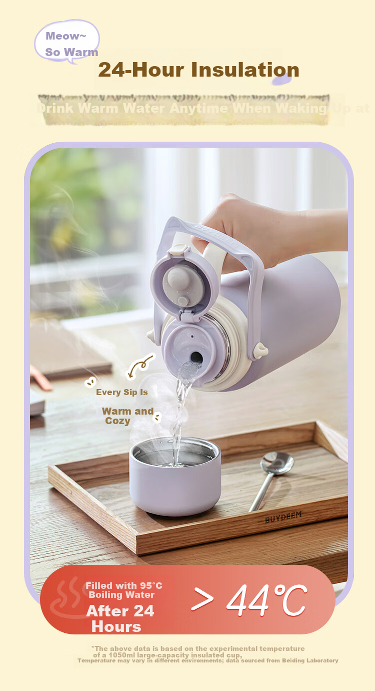 Buydeem Large Capacity Tea Infuser Thermos Bottle Tilted Cat Dual-Use Portable Water Bottle Gift 4