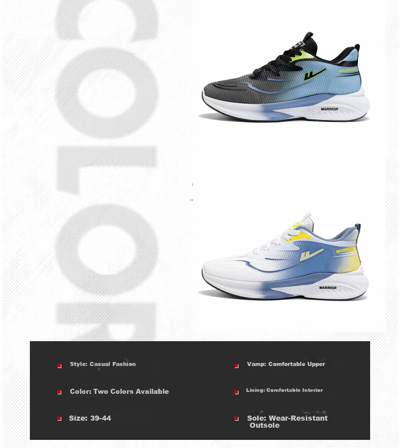 Warrior Men's Summer New Sports Shoes Lightweight Soft Sole Mesh Breathable Running Casual Shoes White Blue Size 39 3