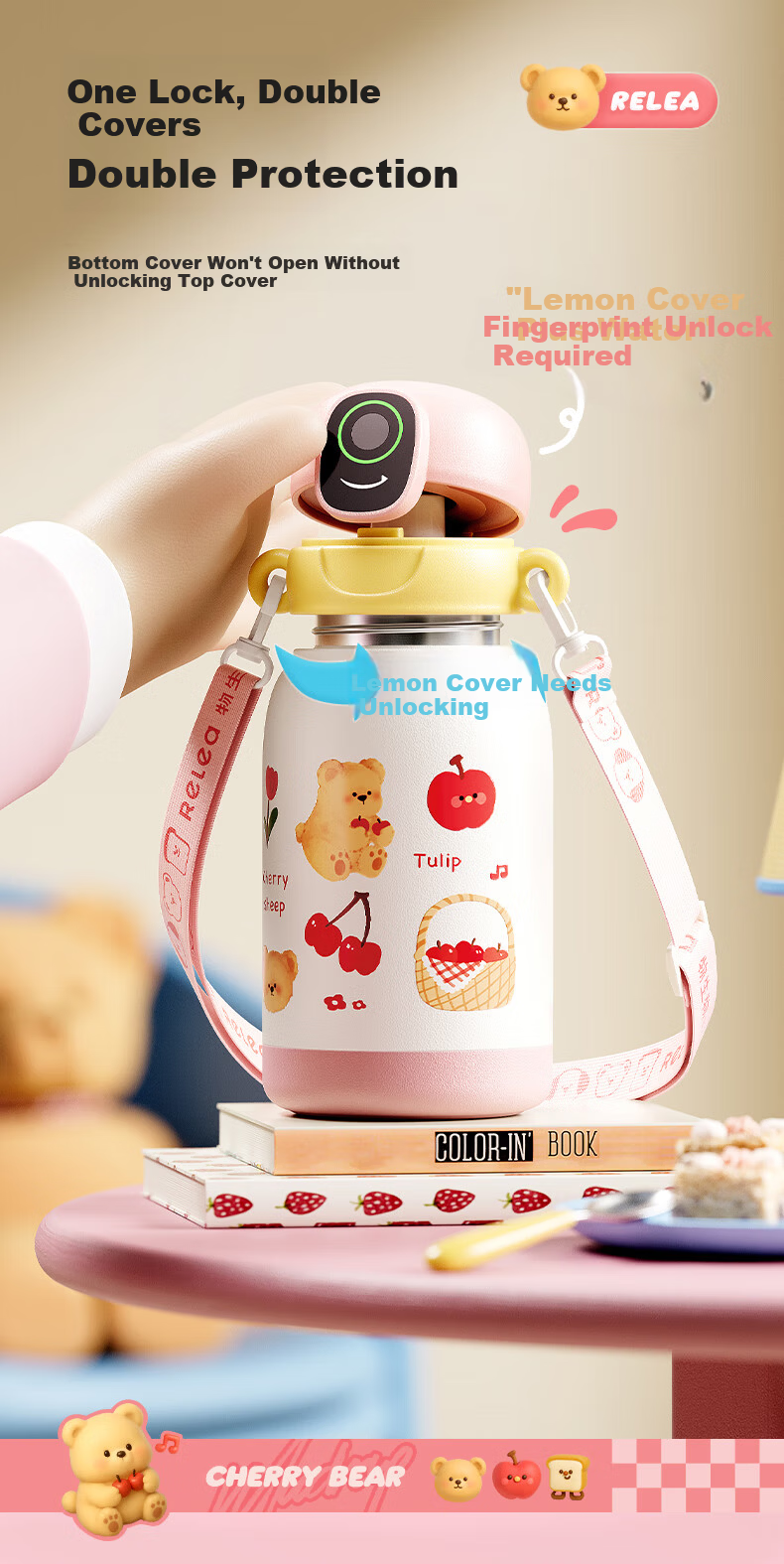 RELEA Children's Insulated Cup with Smart Fingerprint Lock, Bluetooth Straw Cup for Boys And Girls Students, School-Specific Water Bottle, Birthday Gift 7