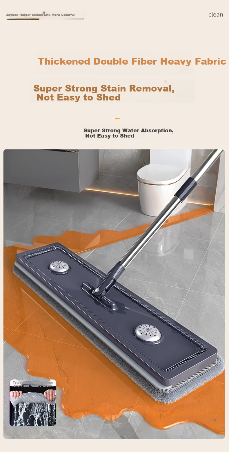 Jiabangshou 33cm Flat Mop with 2 Cloths 2025 New Scraper Home Wash and Scrape All-in-One Hands-Free Cleaning Tool 6