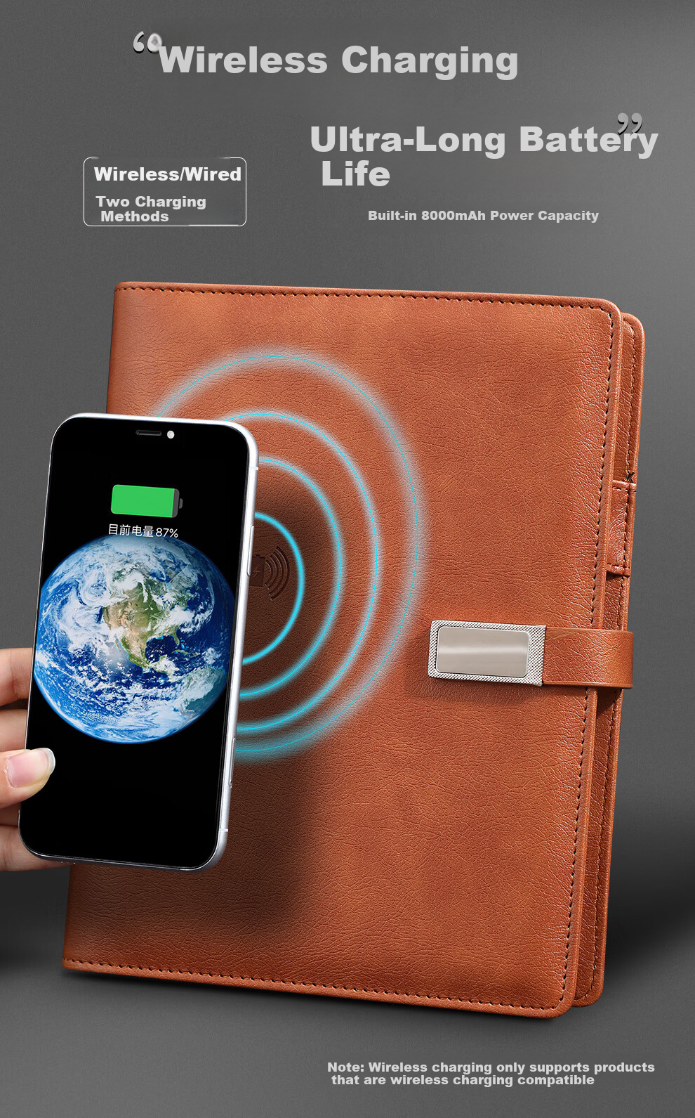 Jiaranheng Mid-Autumn Festival Gift for Male And Female Teachers, Rechargeable Notebook Power Bank, Office Gift, Customizable Wireless Charging Multi-Functional Journal, Portable Power Bank Loose-Leaf Notebook 2