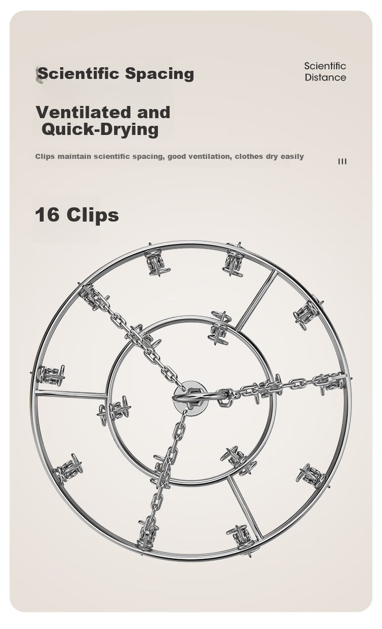 Meiliya Stainless Steel Round 16-Clips Sock Hanger Windproof Laundry Rack for Home Underwear Drying 10