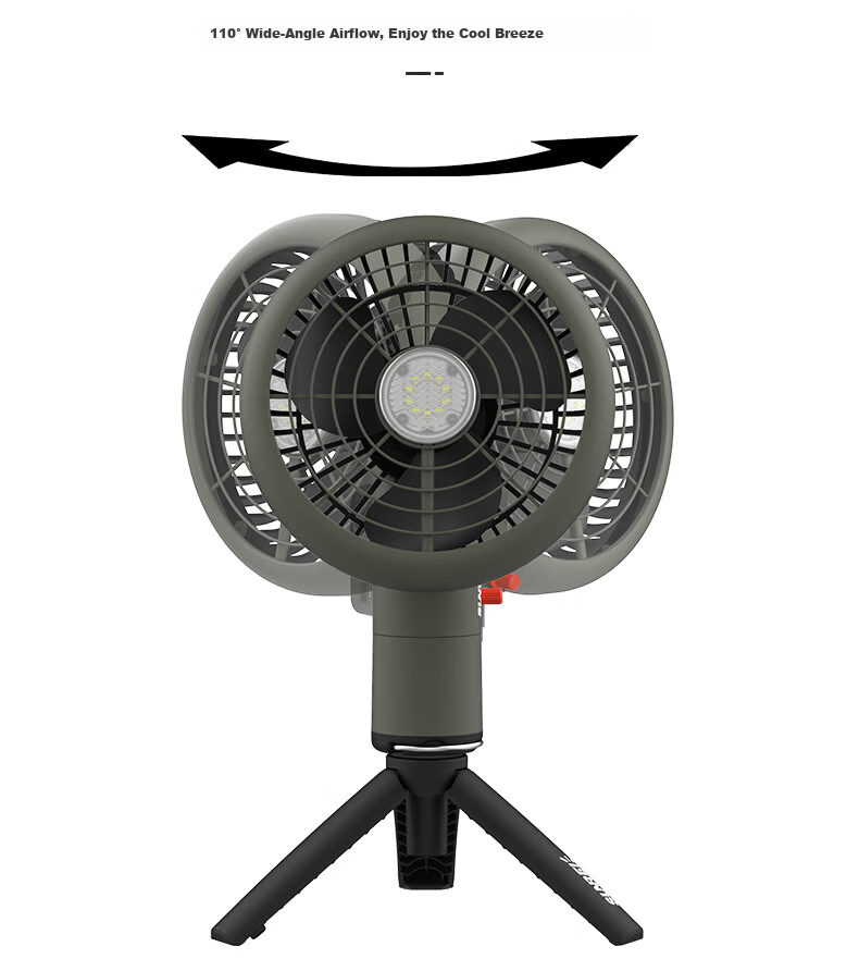 Sanlixi Mini Fan Outdoor Camping Portable Brushless Motor Silent Oscillating Fan Long-lasting Battery Fan with Light 10