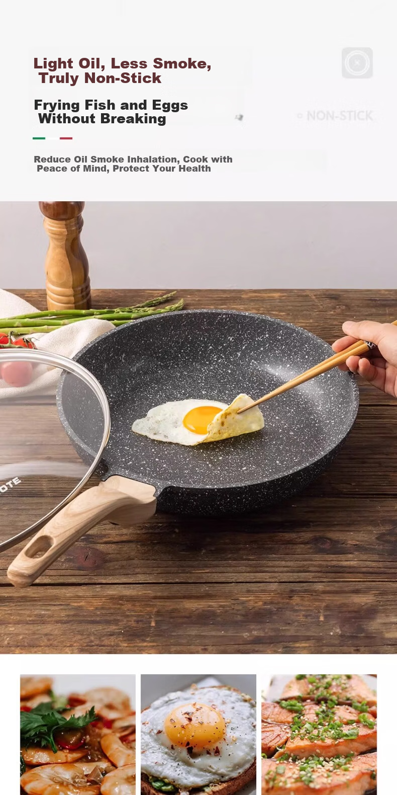 Carrot Maifan Stone Non-Stick Frying Pan Steak Skillet Titanium Home Use Small Egg Pan Induction Cooker 26cm Without Lid 6