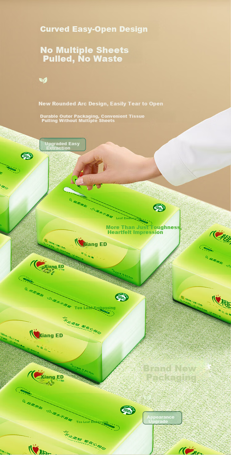 Mind Act Upon Mind Facial Tissues, Chayu Si Xiang Series, 3-Ply, 130 Sheets Per Pack, 6 Packs, DT15130 5