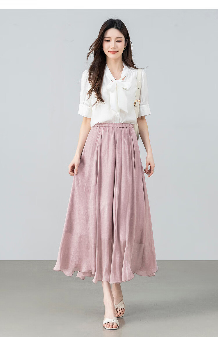 Shangdu Bila Elegant Radiant Half Skirt for Women Summer Soft Style Slimming A-Line Skirt Lightweight Draped Elastic Waist Flared Skirt 17