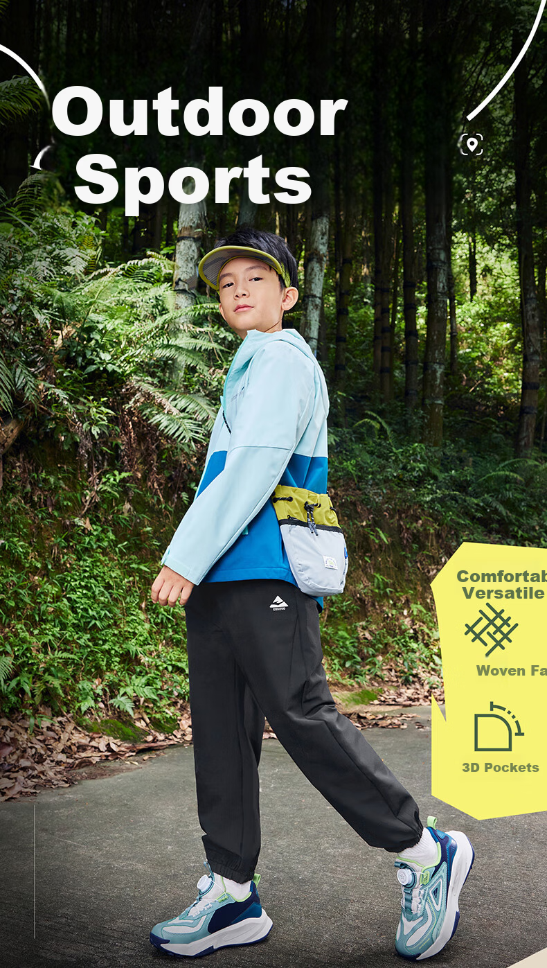 ERKE Kids Boys Sports Pants Casual Versatile Black 160 1