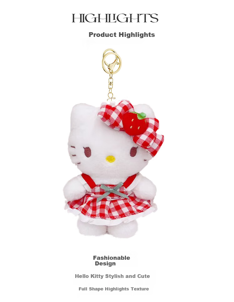 Hello Kitty Sanrio Plush Doll Keychain Birthday Gift for Girls Kitty Cat Backpack Pendant 4