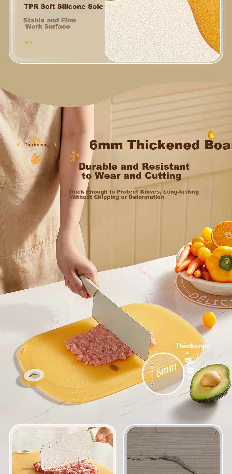 Bear Antibacterial Food Prep Cutting Board Double-Sided Household Fruit PP Plastic Small Chopping Board 19x20cm 4