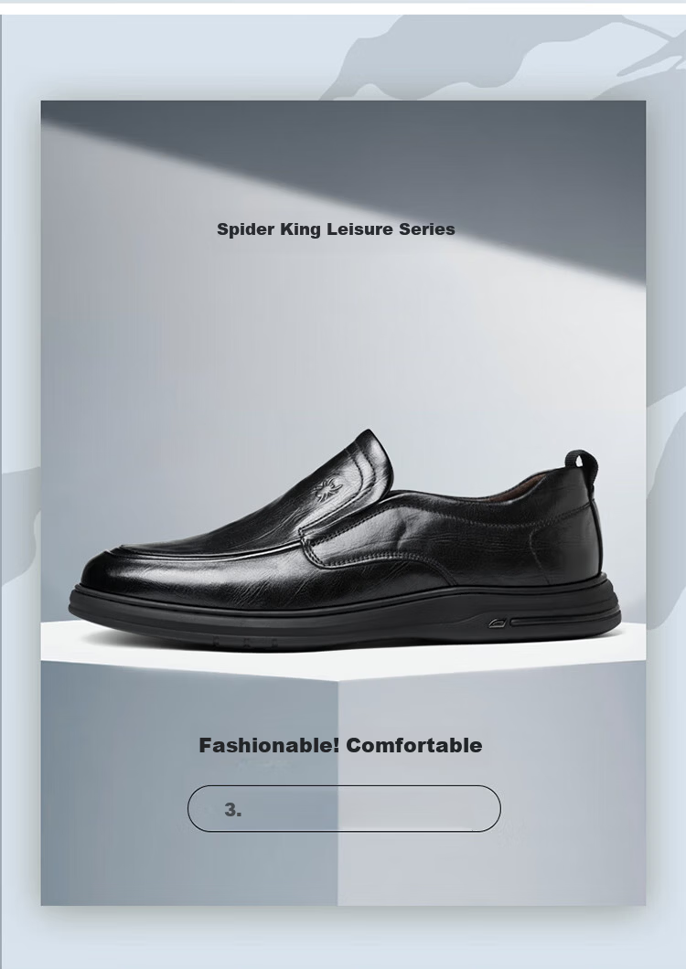 Spider King Men's Leather Shoes Spring Autumn Breathable Soft Sole Slip-On Casual Dad Shoes Black 38 3