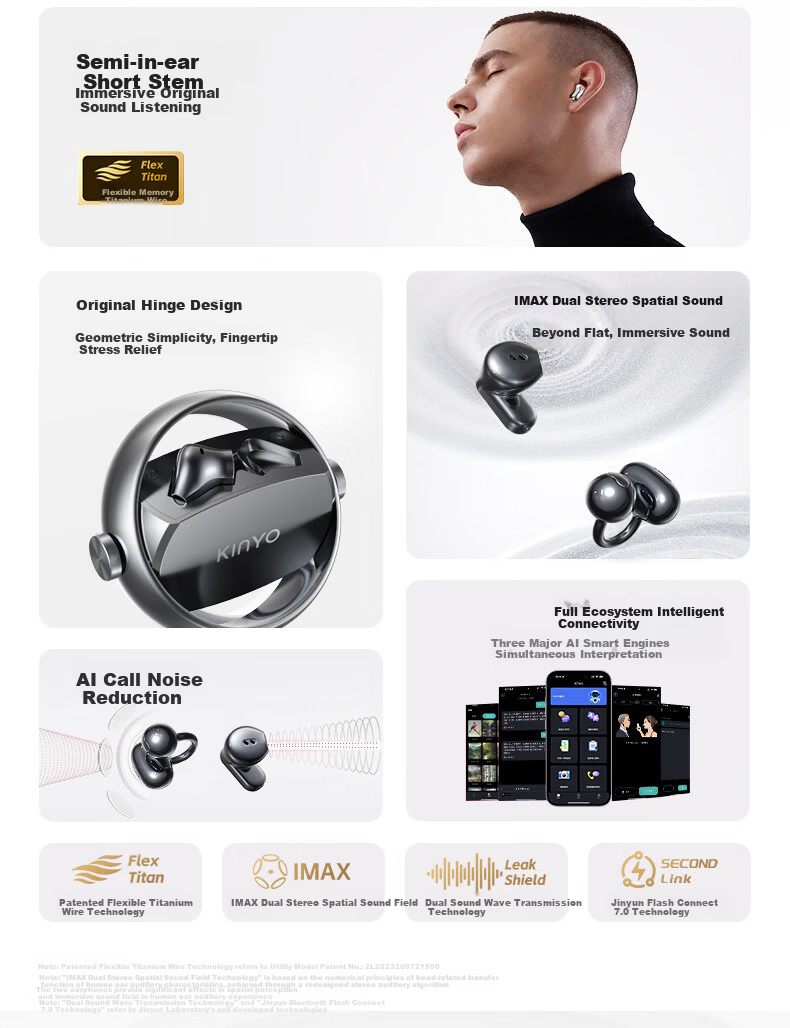 Jinyun (KINYO) [Women's Exclusive | Latest 2026 Model] Bluetooth Earphones Clip-On Semi In-Ear Two-Piece Two-In Long Battery Life, Comfortable for Extended Wear 14