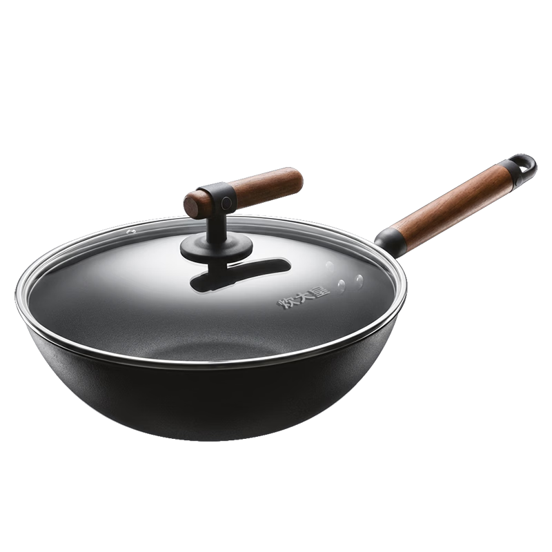Chuida Huang Iron Wok Non-Rust No Coating Flat Bottom Frying Pan 32cm Induction Cooker Compatible FXH32CG