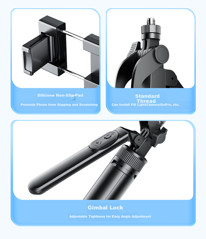 Zhiguozhe Dual-Light Selfie Stick Travel Compact Portable Phone Holder 360-Degree Rotating Anti-Shake Automatic Tripod Follow Shooting Photography Tool Concert 39