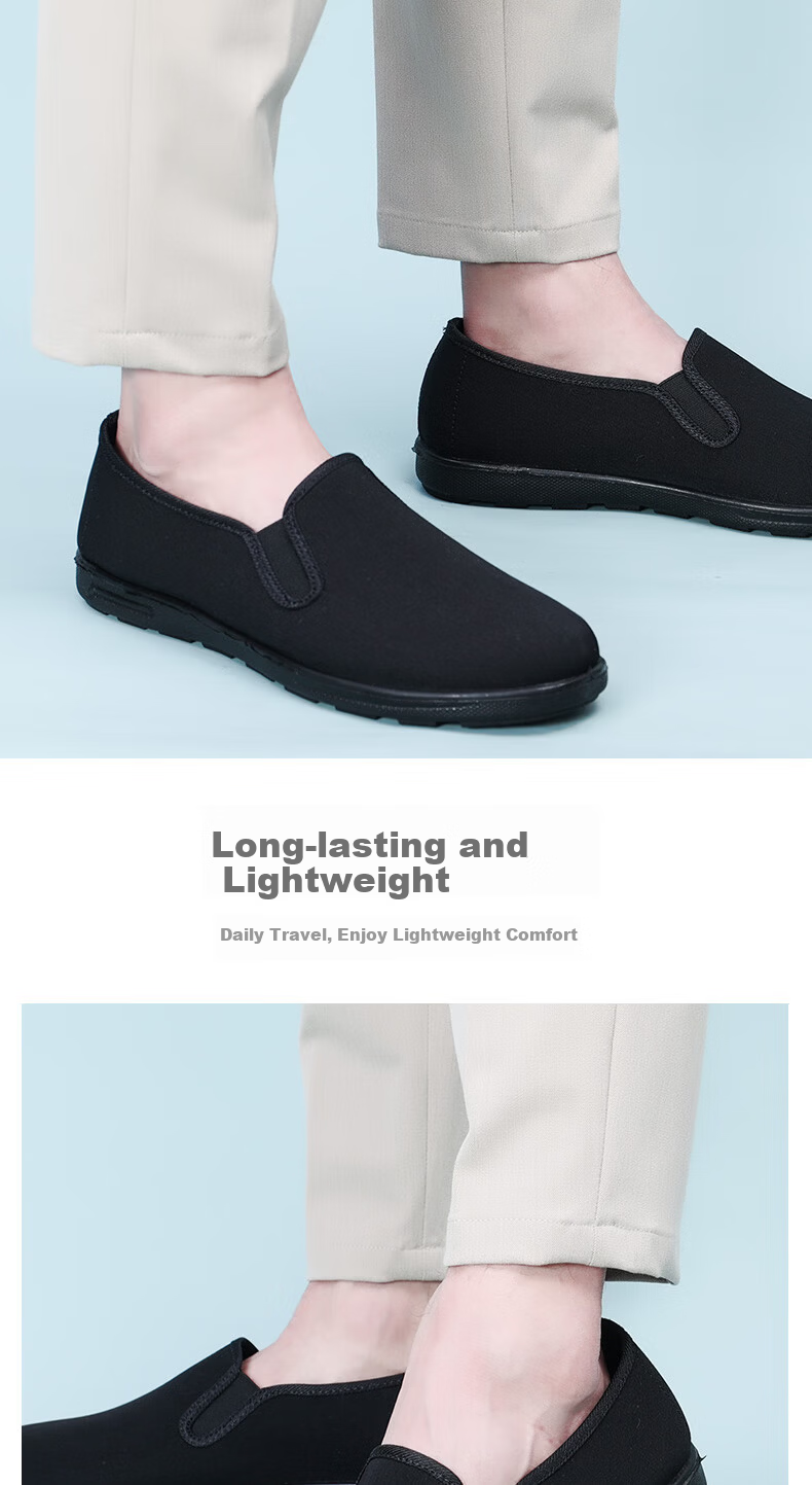 BUSHEYUAN Breathable Slip-On Old Beijing Cloth Shoes for Men Lazy Casual Middle-Aged and Elderly Dad Black Work Shoes 8502 Size 40 2