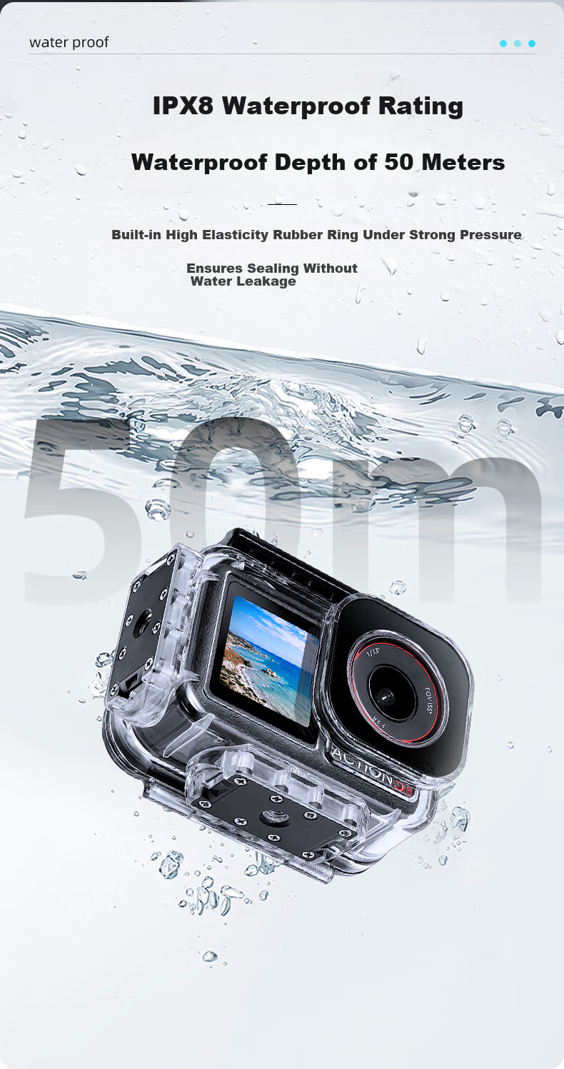 REYGEAK Waterproof Case for DJI Action 5 Pro, Anti-Fog Diving Housing for Action 4/3 Sports Camera Accessories, Underwater Deep Diving Protective Cover 3