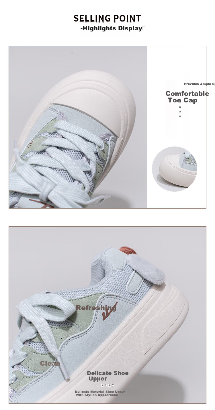 Warrior Women's Spring New Thick-Soled Casual White Sneakers 5022 Beige/Light Blue Size 35 1