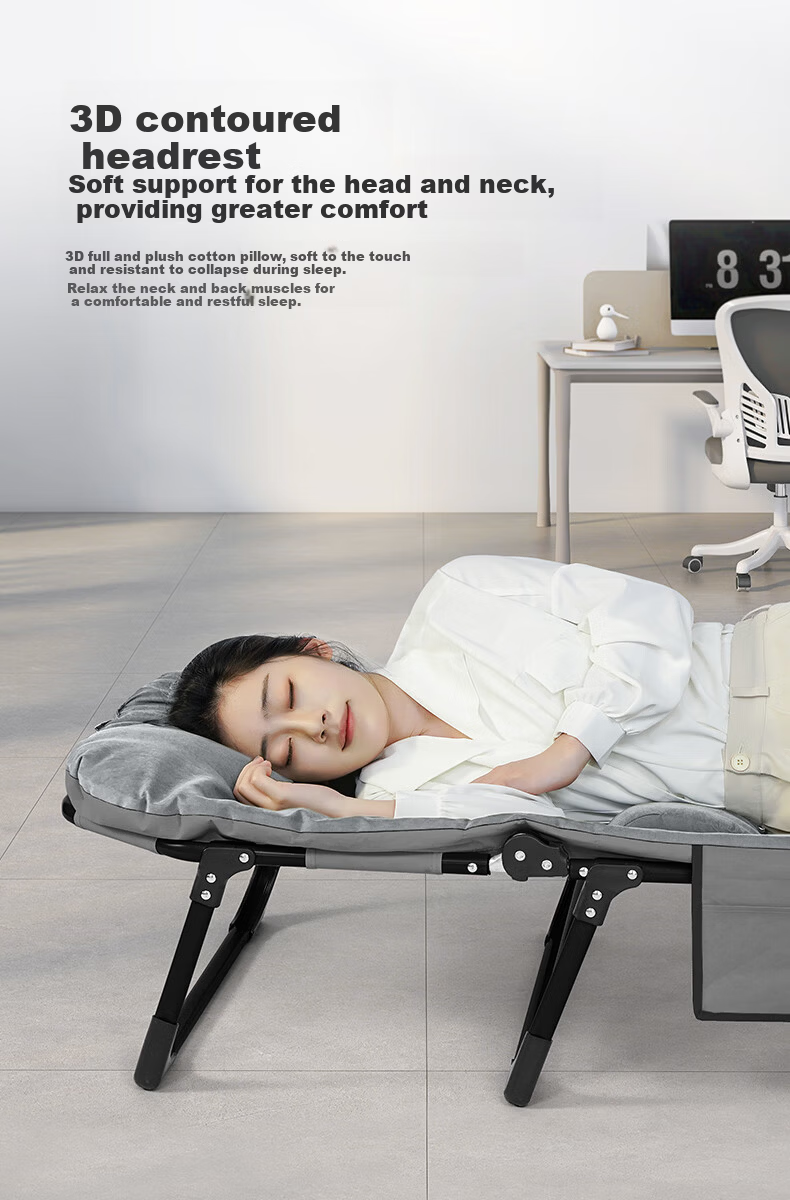 Restar Folding Single Nap Bed Hospital Care Bed Military Cot Recliner Office Nap Waist Support - 190cm Gray 12