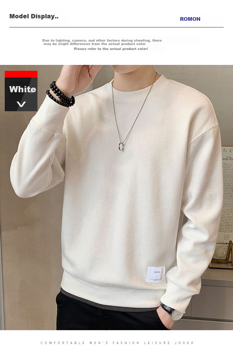 ROMON Men's Sweatshirt Spring and Autumn Casual Heavyweight Long Sleeve T-Shirt Loose Jacket Men's Clothing 6