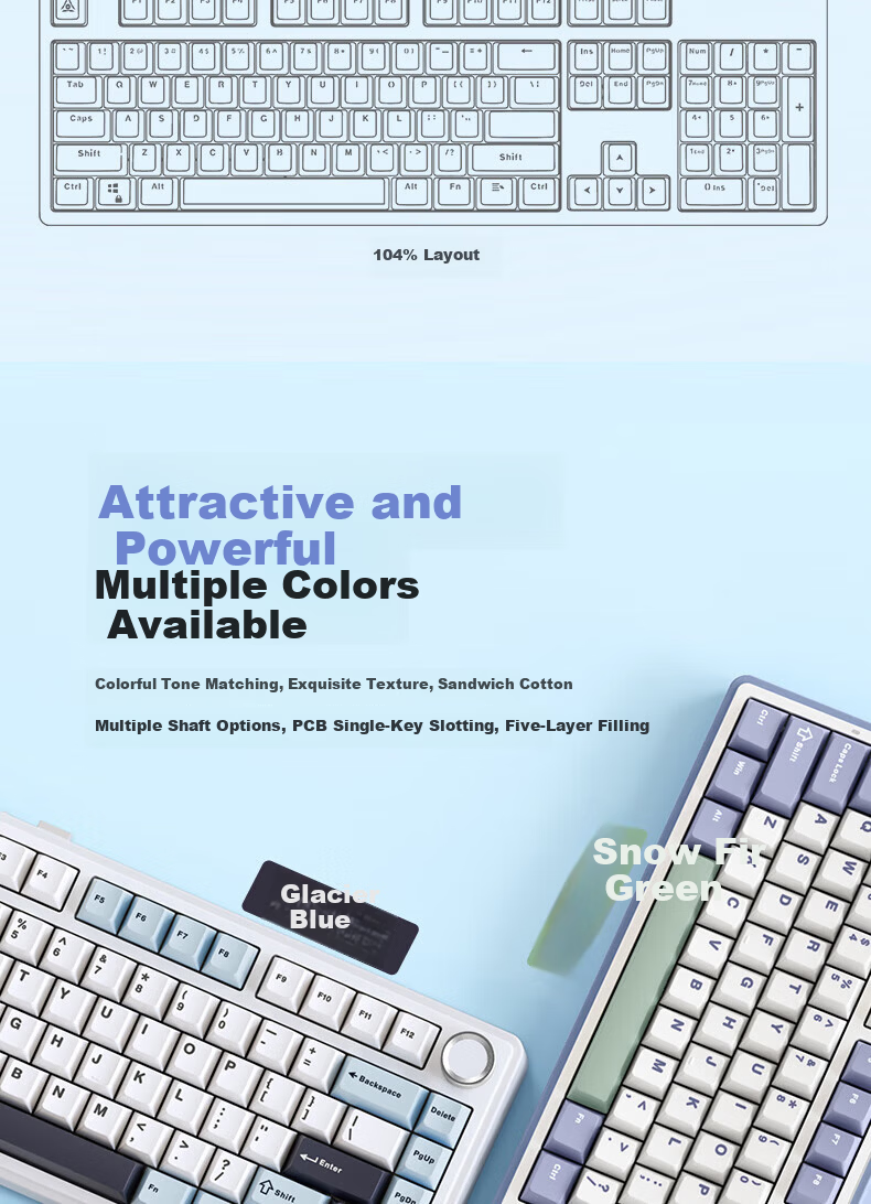 AULA F75 Wireless Customizable Mechanical Keyboard Wireless Bluetooth Tri-Mode Wired Gasket Structure 80-Key Hot-Swappable Gaming Office Glacier Blue Reaper Switch 4