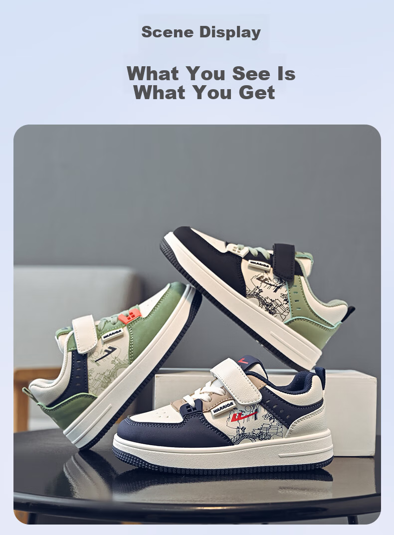 Warrior Boys' White Sneakers Spring Autumn Children's Casual Soft Sole Shoes WZ-1481 Beige/Black/Green Size 36 2