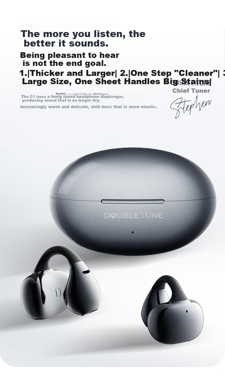 DOUBLE TUNE [Latest Model 2025] Pebble C1 DT Sports Gaming Ear Clip Wireless Bluetooth Headphones, Open-Ear Design Suitable for Apple And Huawei, Silk White 7