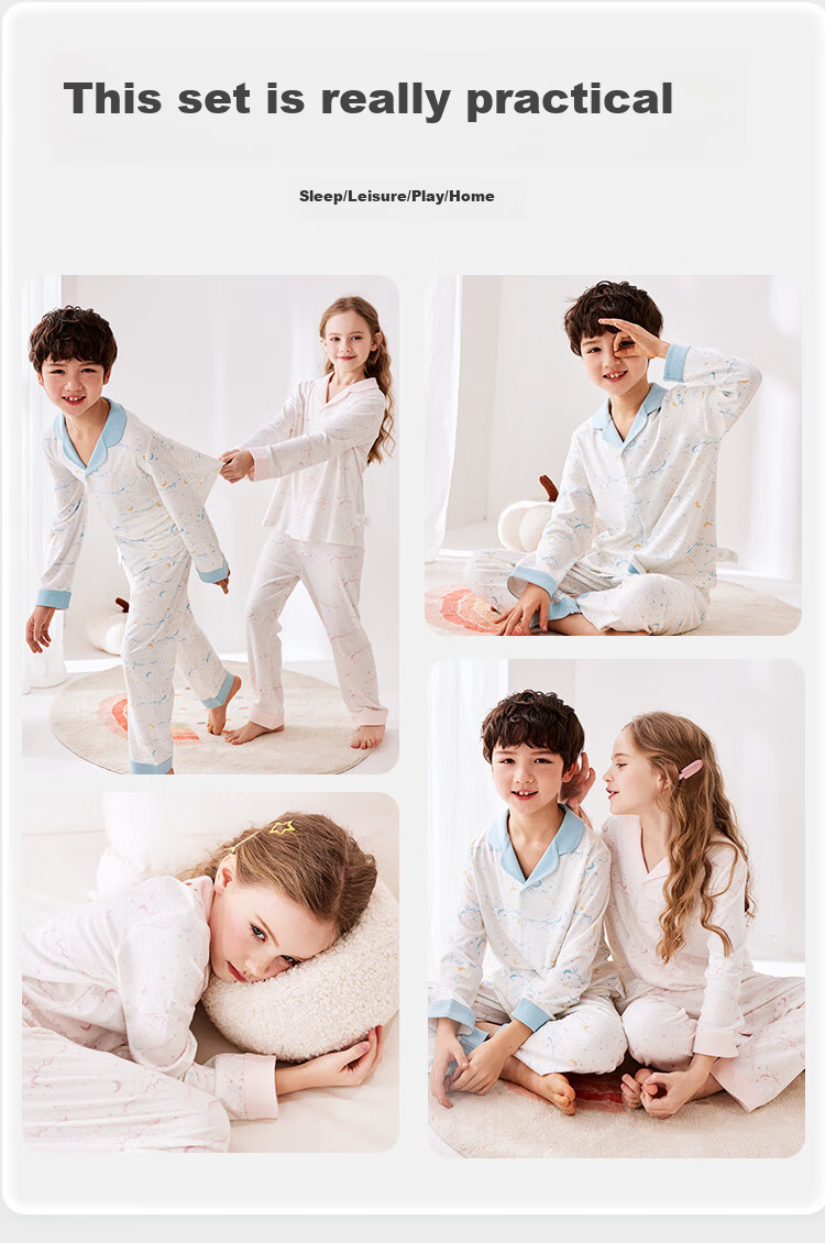YEEHOO Lenzing Modal Children's Loungewear, Spring And Autumn Thin Air Conditioning Clothes, Boys And Girls Baby Children's Pajamas, Pink, Size 120 8