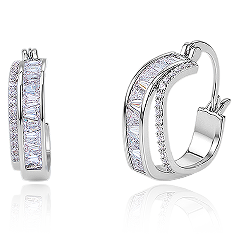 Aji Bean Women's Stud Earrings Hong Kong Style Light Luxury Super Sparkling Geometric Square Earrings Stylish Hoop Jewelry