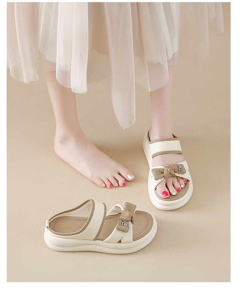 CARTELO Women's Summer Sandals Thick Soft Sole Bow Slip-On Beach Shoes 1883 Beige Size 35 11